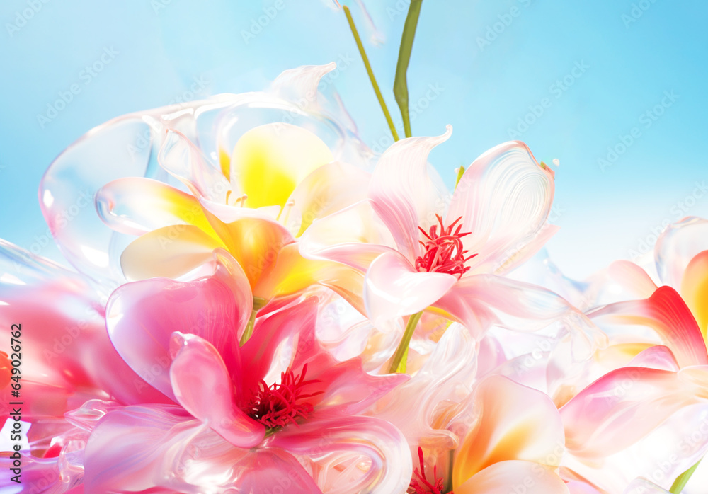 Abstract surreal background with fantasy colors and flowers. Summer mood. Banner.
