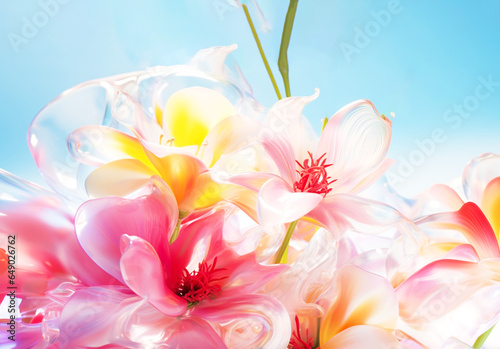 Abstract surreal background with fantasy colors and flowers. Summer mood. Banner.