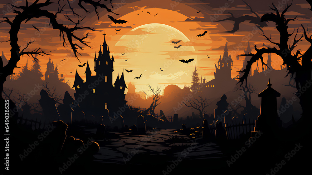 An abstract Halloween background featuring the silhouette of a graveyard, creating a spooky and atmospheric ambiance.