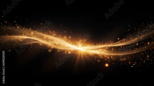 A luminous and radiant golden glitter light trail, resembling the sparkling and shining trace of a comet, featuring a captivating glare effect. This display of gold glittering magic emits a shimmering