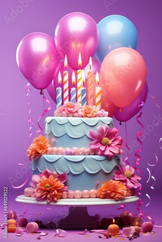 Birthday cake with balloons