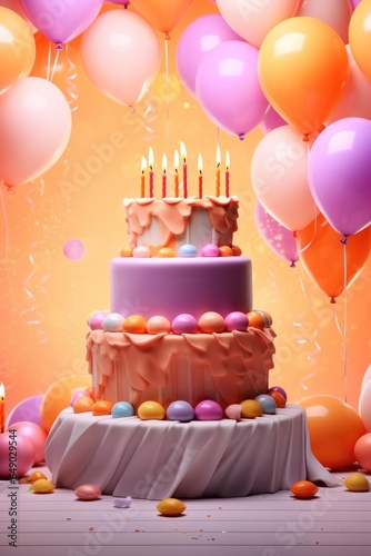 Birthday cake with balloons
