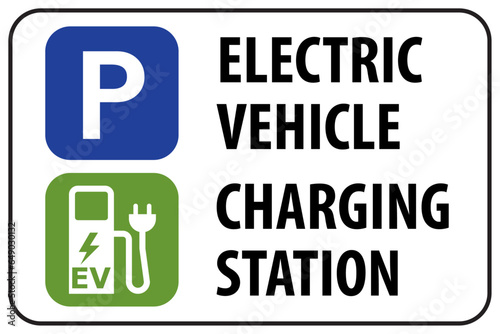 Vector graphic of electric vehicle parking and charging station sign