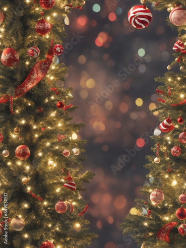 christmas tree decoration View of beautifully decorated Christmas tree. Generative AI. free Stock Photo