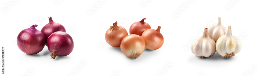 collection of organic sweet yellow and red onion with garlic vegetable ...