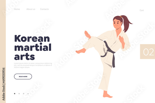 Korean martial arts for female athlete training online service landing page design template