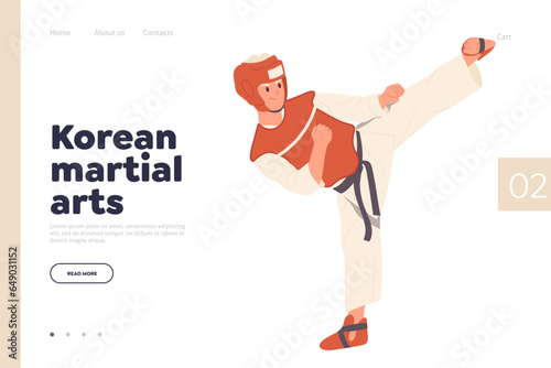 Korean martial arts concept for landing page design template online service providing practice