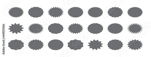 Star burst shape, starburst sticker, oval badge for price, sale label vector icon, seal tag isolated on white background. Award, achievement, medal set. Simple illustration