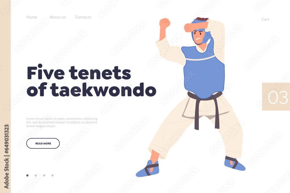 Five tenets of taekwondo inscription for landing page design template advertising martial arts class Five tenets of taekwondo inscription for landing page design template advertising martial arts class