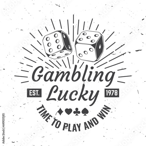 Gambling lucky logo, badge design with two dice silhouette. Time to play and win. Vector illustration. Two dice for gambling industry, sport lottery services, icons, web pages, logo design