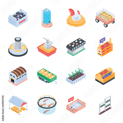 Handy Farm Technology and Poultry Isometric Icons


