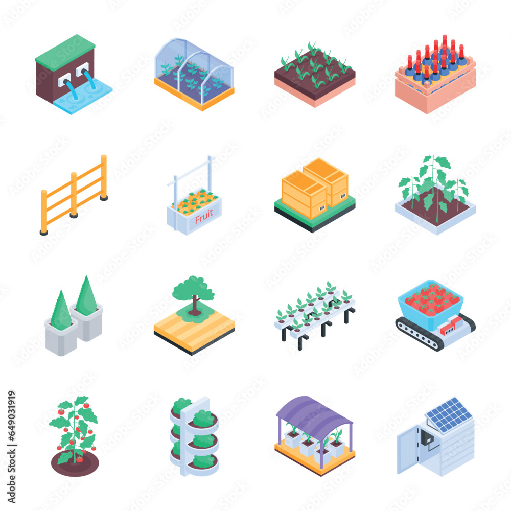 Organic Food and Smart Farming Isometric Icons  

