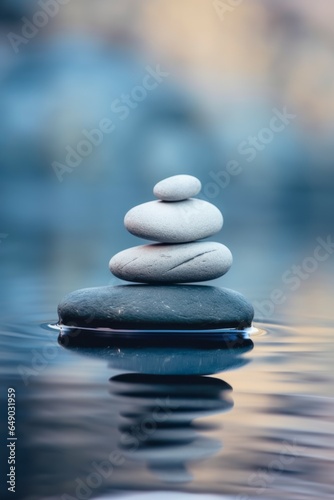 Balanced stack of zen stones on a pond 