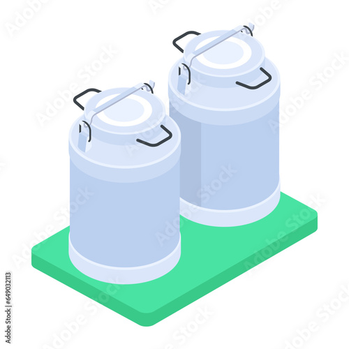 Trendy milk cans isometric icon 