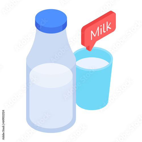 Easy to use isometric icon of milk bottle 