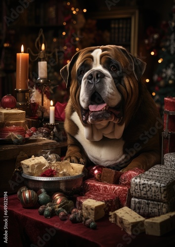 Dogs enjoying Christmas party ever, surrounded by the finest Christmas decorations. The joyful Christmas scene  © Anastasiia