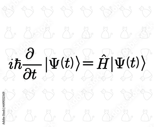 Schrodinger's equation. half dead and half alive cat. Vector illustration.