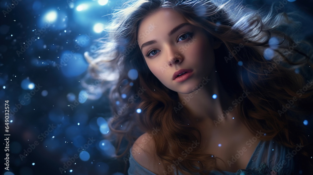 A girl with eyes shimmering like distant galaxies, in an ethereal dress, in the silent beauty of space, surrounded by stars and nebulae A girl with eyes shimmering like distant galaxies, in an ethereal dress, in the silent beauty of space, surrounded by stars and nebulae