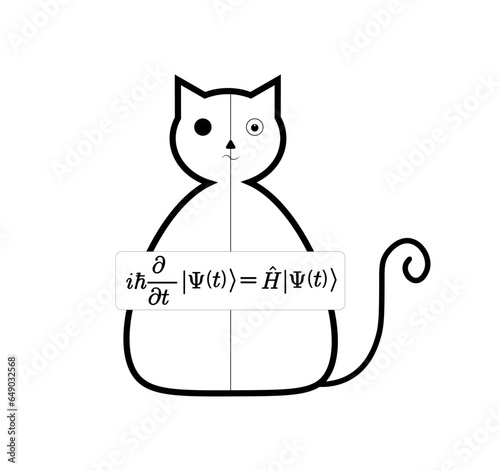 Schrodinger's cat illustration. half dead and half alive cat. Vector illustration.