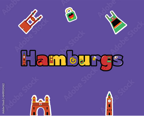 hamburgs Germany icons doodle set
