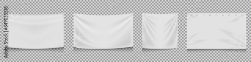 White blank canvas banner template collection. Mock up vinyl banner set. Fabric banner template