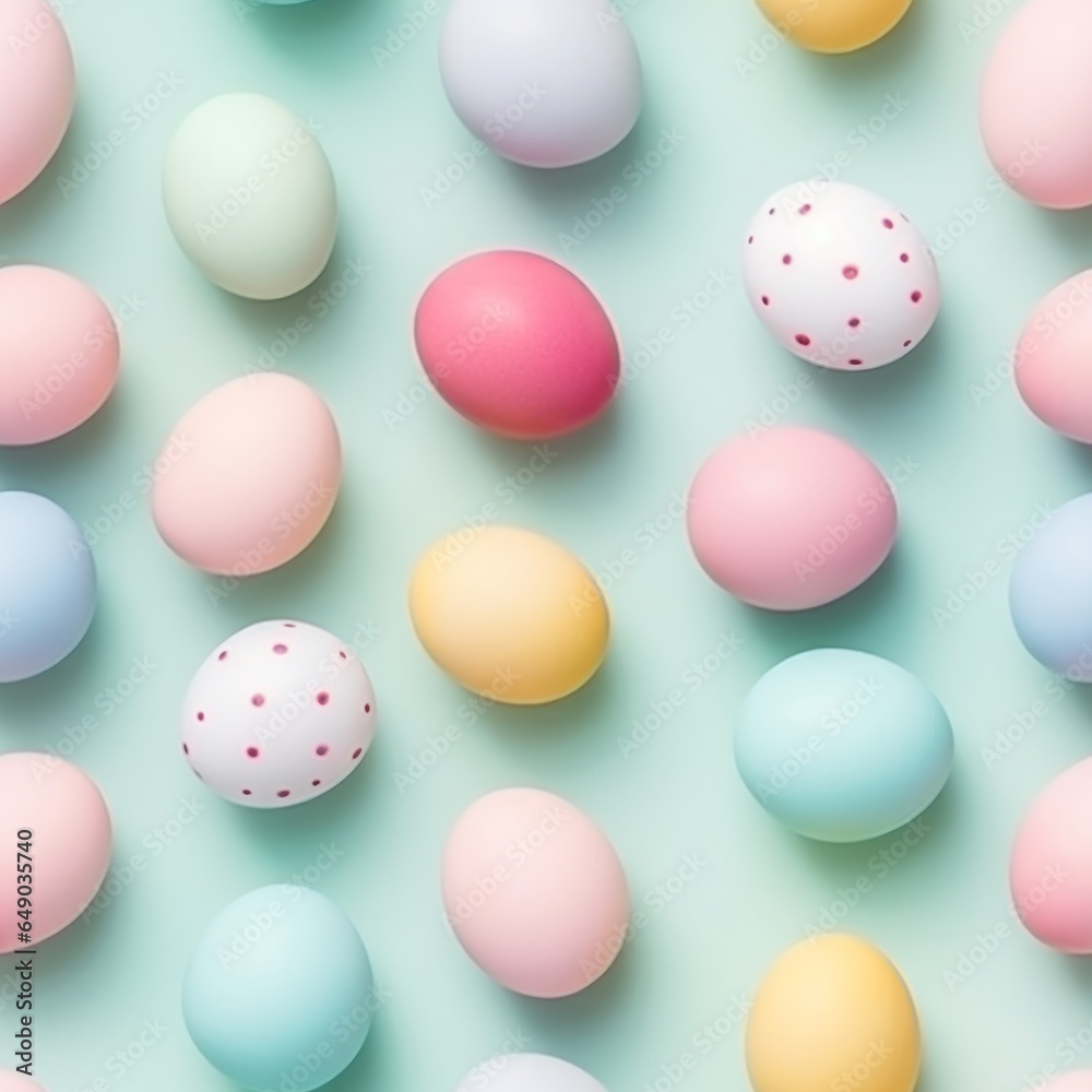 Flat lay made of differente pastel color eggs. Easter concept