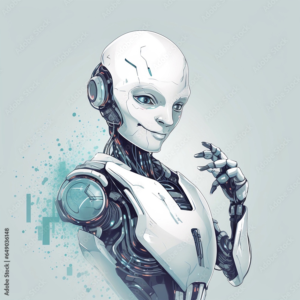 Digital illustration of a female robot isolated on a white background. Futuristic artificial intelligence. Digital illustration of a female robot isolated on a white background. Futuristic artificial intelligence.