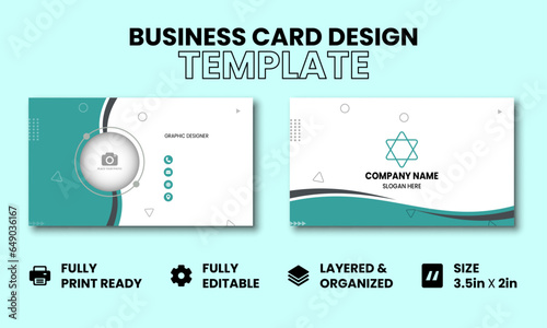 Vector design formal greenish blue modern business card. Space for image.