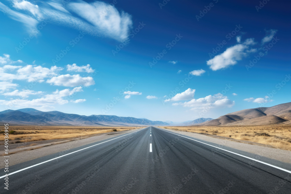 Highway and a blue sky. Asphalt road and beautiful countryside landscape. AI generated Highway and a blue sky. Asphalt road and beautiful countryside landscape. AI generated