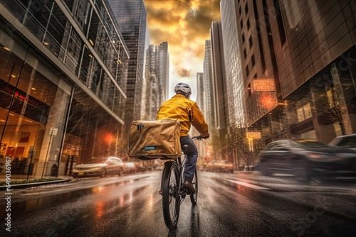 Bike delivery through big city © neirfy