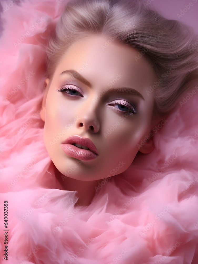 portrait of a woman with pink makeup