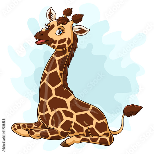 Cartoon funny little giraffe sitting