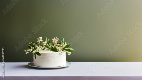 delicious minimal birthday cake in front of green background