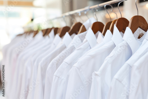 Fashionable White Shirts Hanging in Store