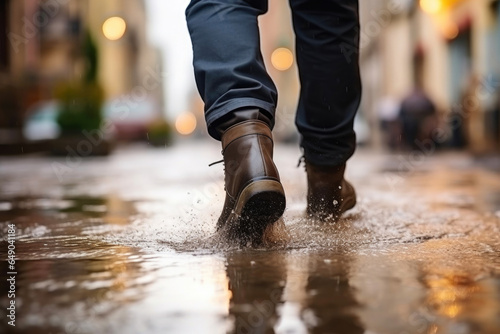 Footsteps in the Drizzle: Close-Up of Rubber Boots