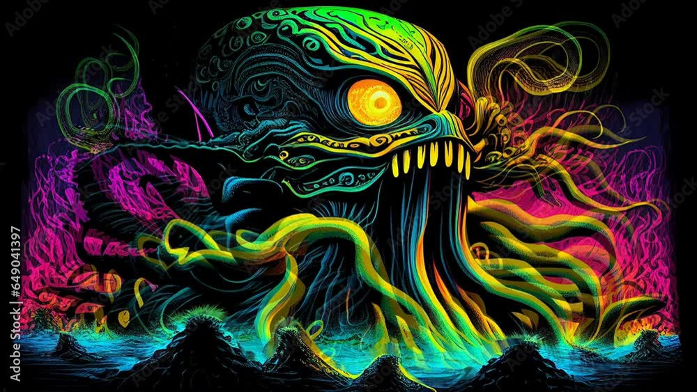 Cthulhu Trippy Blacklight Poster Style VJ Seamless Animation Looping Video Neon Colors Strange Nightmare Gods HP Lovecraft Halloween Monsters Tentacle Sea Kraken Otherworldly Alien Scifi Fantasy Cthulhu Trippy Blacklight Poster Style VJ Seamless Animation Looping Video Neon Colors Strange Nightmare Gods HP Lovecraft Halloween Monsters Tentacle Sea Kraken Otherworldly Alien Scifi Fantasy