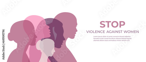 Horizontal banner with silhouettes of women.International Day for the Elimination of Violence Against Women.Vector illustration. photo