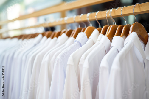 Elegant White Shirt Rack in Retail Shop