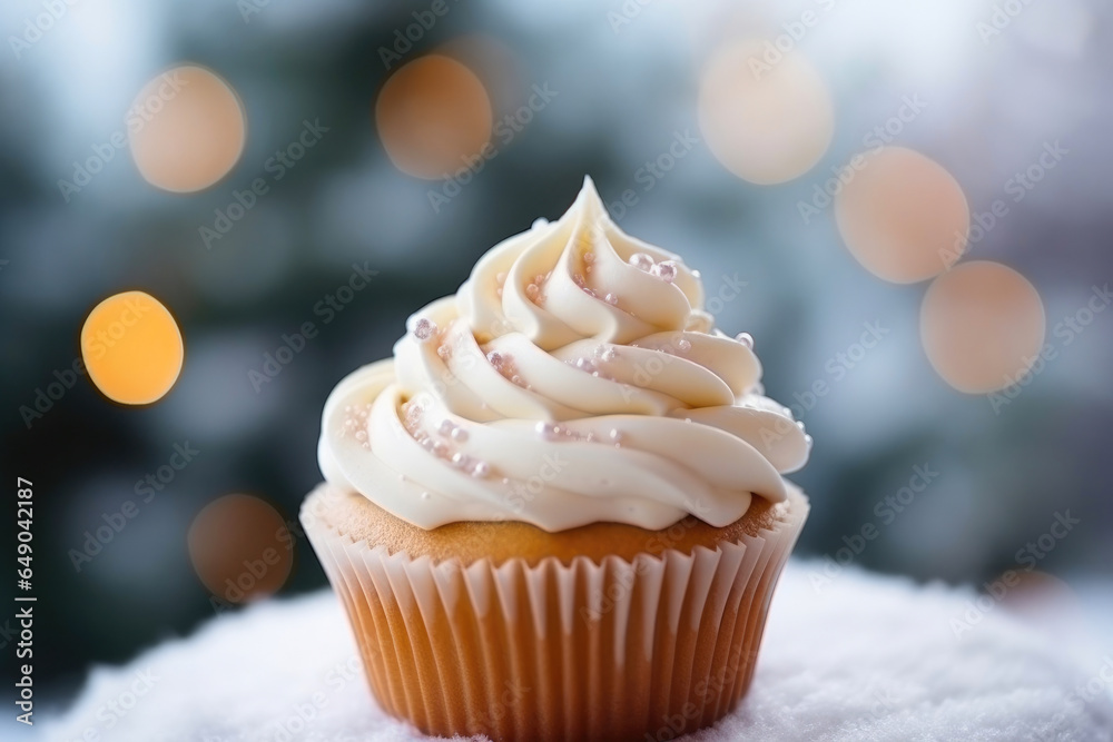 Snowy Bliss: Tempting Cupcake Close-Up Snowy Bliss: Tempting Cupcake Close-Up