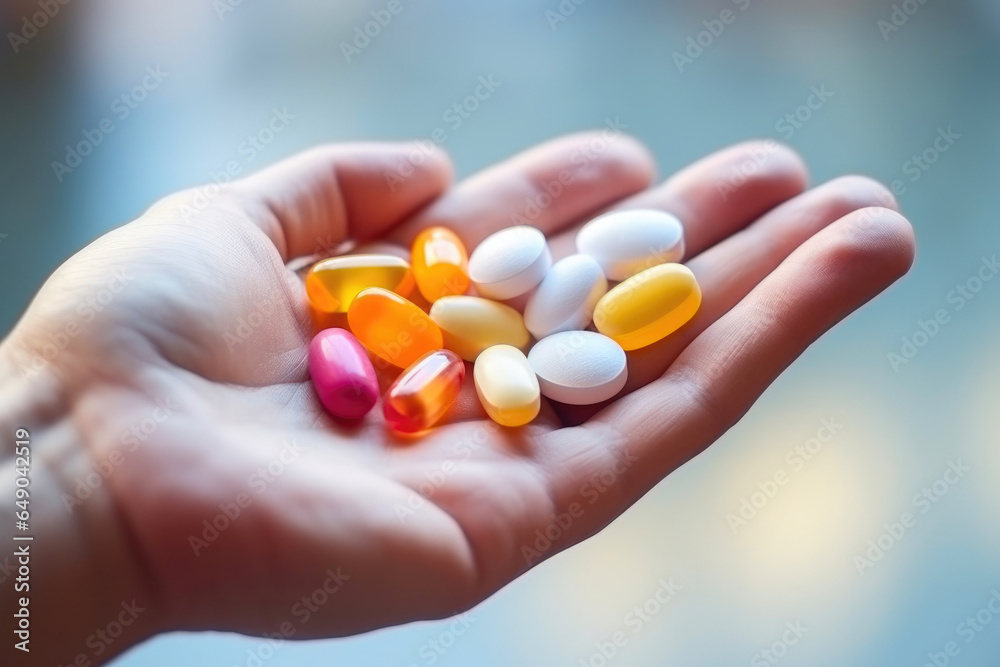 Senior Health Concept: Hand and Pills Senior Health Concept: Hand and Pills