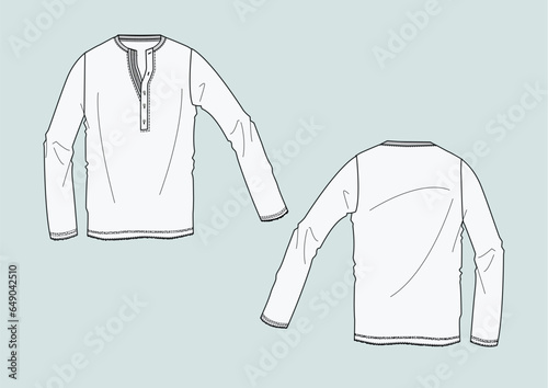T-shirt serafino uomo con bottoni disegno piatto sketch fashion illustration fronte e retro mock up vettoriale