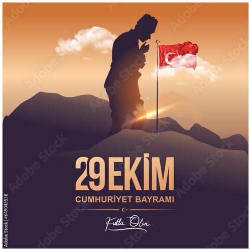October 29 1923: Translation: 29 October Turkey Republic Day, happy holiday vector, illustration (Turkish: 29 Ekim Cumhuriyet Bayrami Kutlu Olsun)