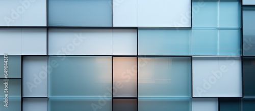 Close up of modern architecture in an industrial or office building with a metal wall glass door and a hi tech geometric steel structure featuring rectangles and parallel lines