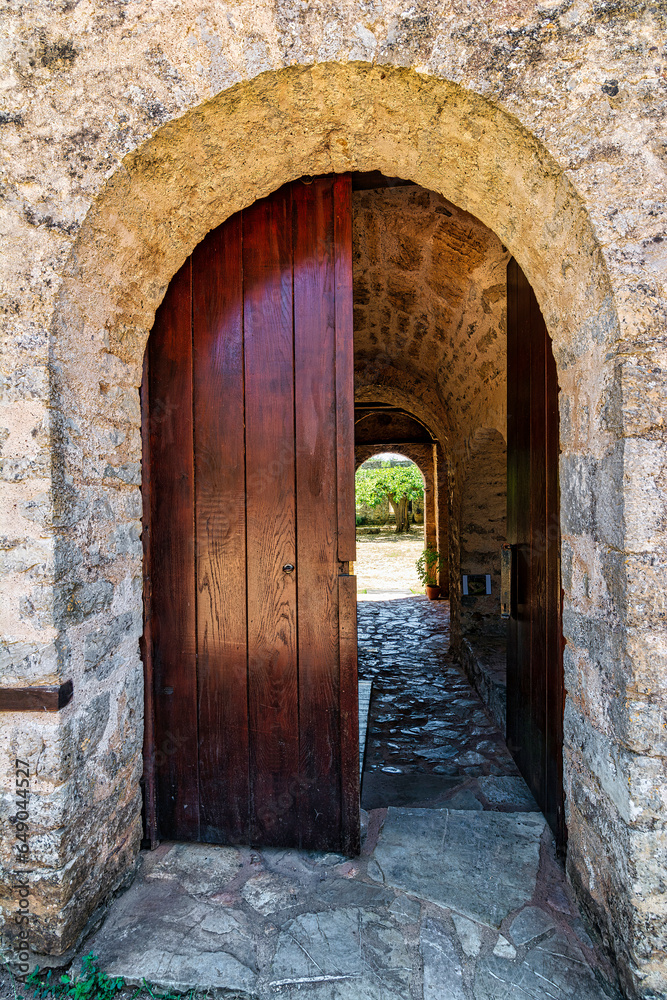 Entry of the monastery complex of Andromonastiro in Peloponnese, Greece