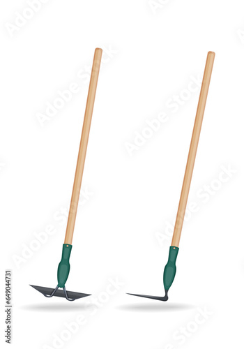 Garden hoe. Agricultural tool for weeding a vegetable garden. Vector icon isolated on white