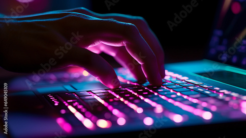 hands typing on keyboard on computer keyboard with light background. internet technology concept.
