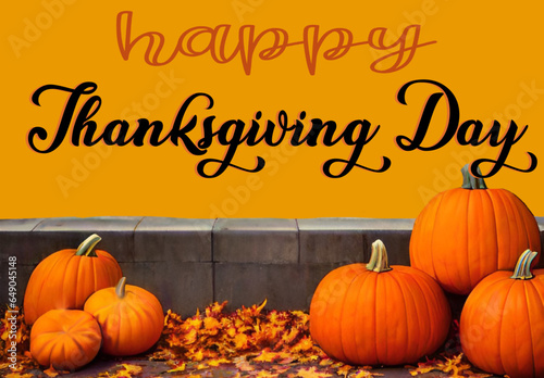 pumpkin set - Thanksgiving lettering - orange color, orange and Yellow Pumpkins , old Orange background, banner design for holiday parties, vector card	