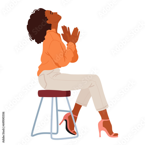 Black Woman Sits Gracefully In A Chair, Her Palms Clapping Together In Appreciation, A Warm Smile On Her Face