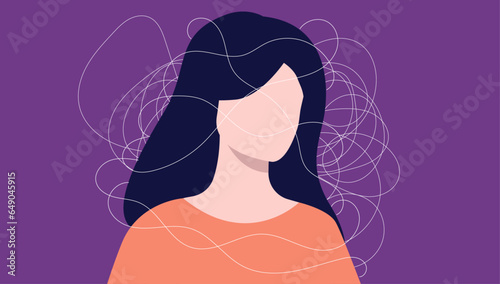 Burnout woman - Female person with brain fog and depression. Flat design vector illustration