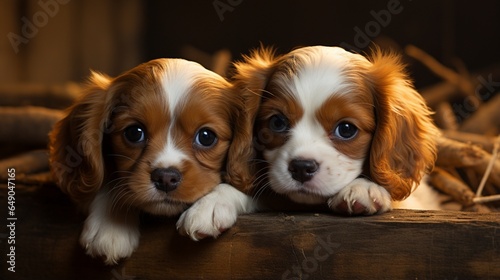 A charming moment captured as a pair of Cavalier King Charles Spaniels exchange affectionate nuzzles, showcasing the depth of their bond and friendship.